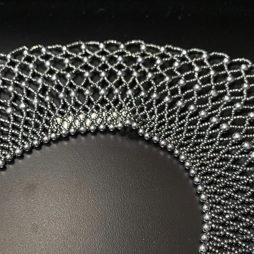 Elegant Brownstone vintage grey breaded collar Necklace
